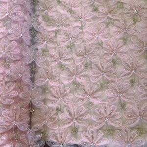 tule boradado 3d floral rosa